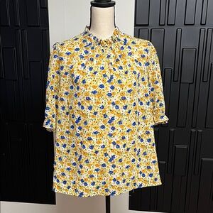 Floral Yellow and Blue Women's Blouse